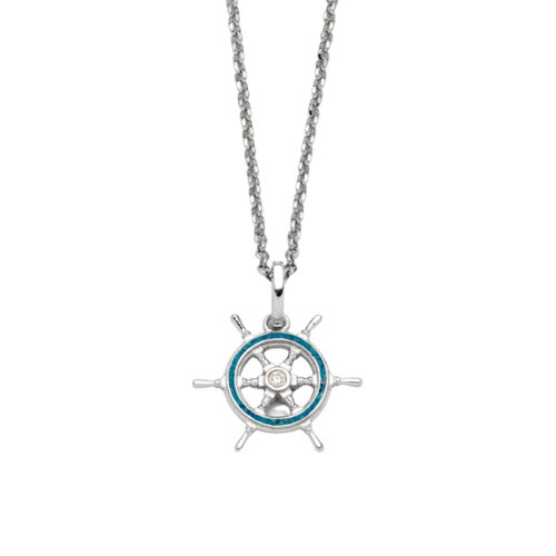 DUR Schmuck Damen Kette STEUERRAD Steinsand Silber 925/- rhodiniert 42cm (K2817)