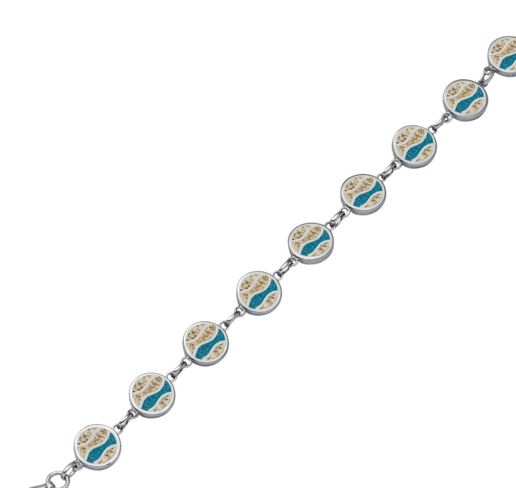 Dur Armband STRANDWELLEN Strandsand, Steinsand bl, Silber 925/- 16,5 + 3cm A1922