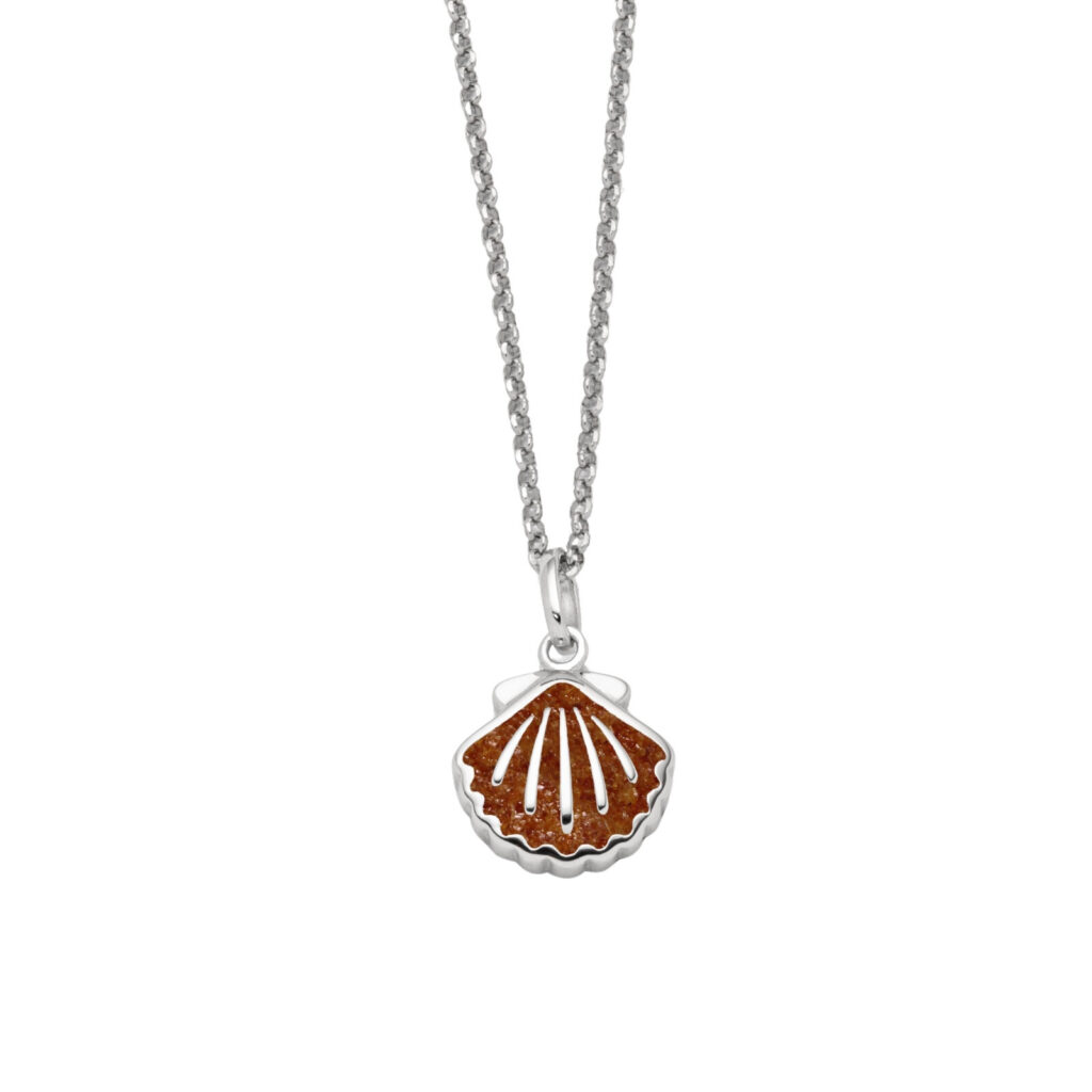 DUR Schmuck Kette MUSCHEL Bernstein, Silber 925/- rhodiniert, 45cm (K2803)