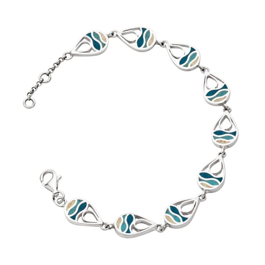 Dur Armband STRANDWELLEN DROP Strandsand / Kyanit Silber 925/- 17,5cm +3cm A1972