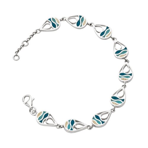 Dur Armband STRANDWELLEN DROP Strandsand / Kyanit Silber 925/- 17,5cm +3cm A1972