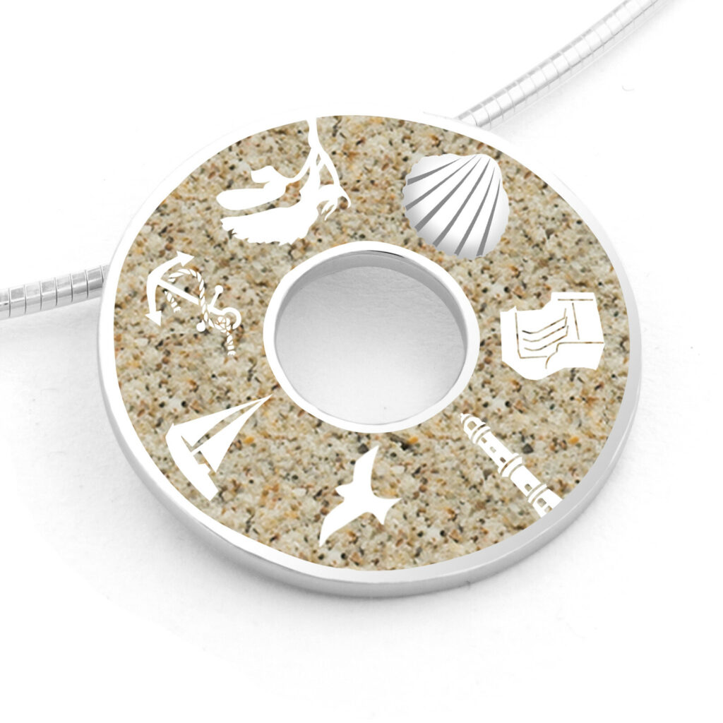 DUR Schmuck Anhänger Donut OSTSEE Strandsand, Silber 925/- rhodiniert (P3941)