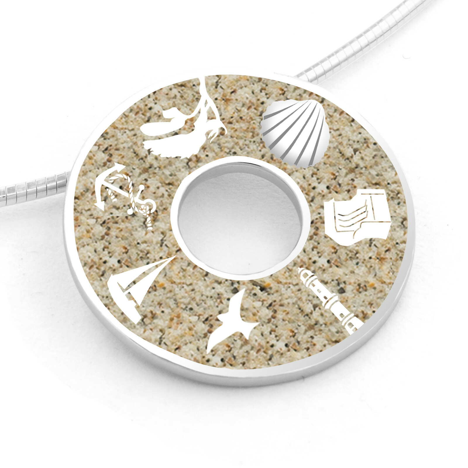 DUR Schmuck Anhänger Donut OSTSEE Strandsand, Silber 925/- rhodiniert (P3941) – Bild 1