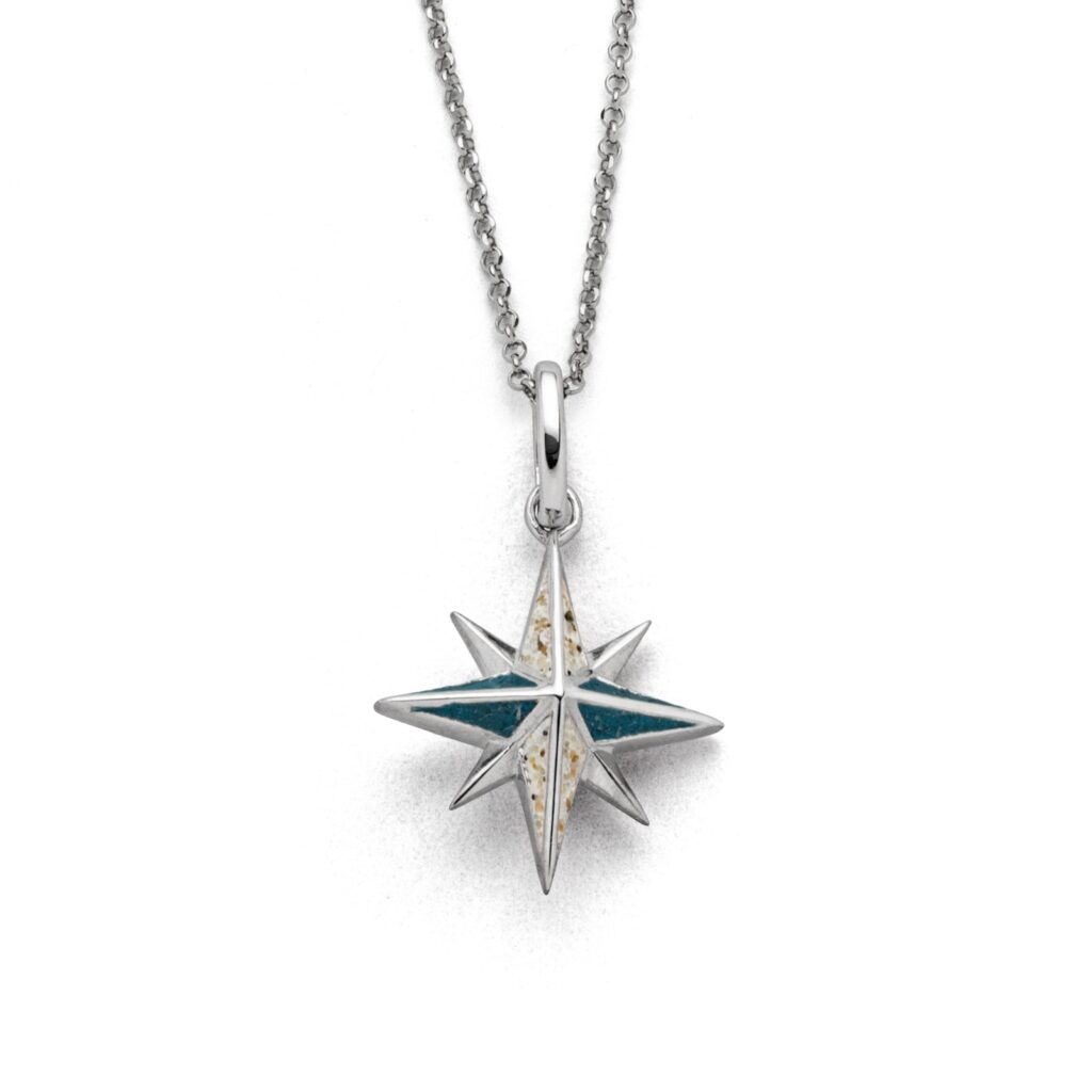 Dur Anhänger Kompassrose Strandsand/Steinsand blau Silber 925/- rhod. (P4195)
