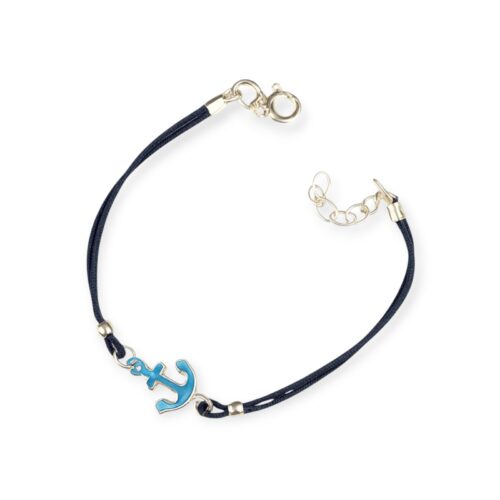 Maritimes Armband Anker Dunkelblau Silber 925/- 15cm + 3cm (BP-B-12455-DB)