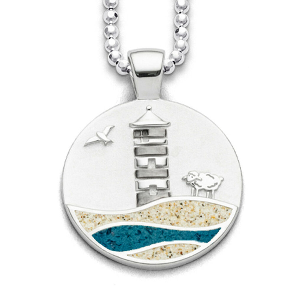 DUR Anhänger PILSUMER LEUCHTTURM Stein-Strandsand, Silber 925/- rhod. (P3957)