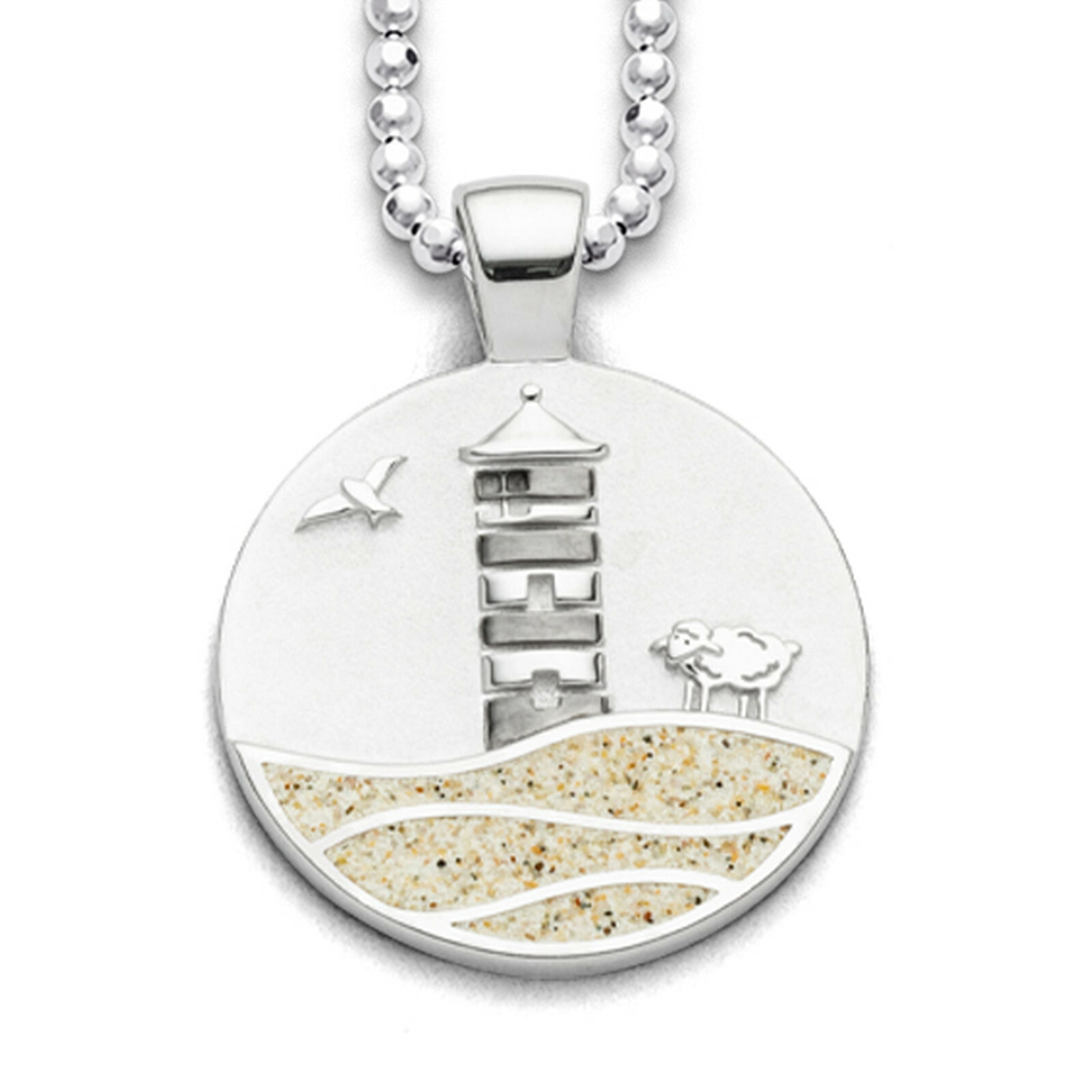 DUR Schmuck Anhänger Pilsumer Leuchtturm Strandsand, Silber 925/- rhod. (P3956) – Bild 1