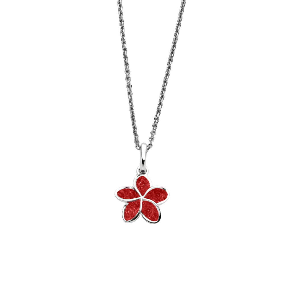 DUR Schmuck Kette PLUMERIA BLÜTE Koralle, Silber 925/- rhod. 45cm (K2807)