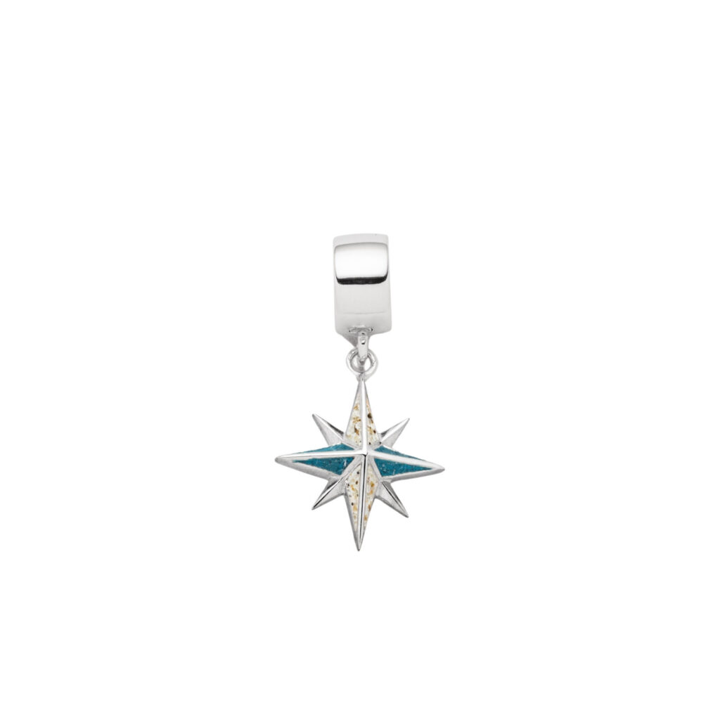 DUR Schmuck Charm KOMPASSROSE Steinsand, Silber 925/- rhodiniert (F330)