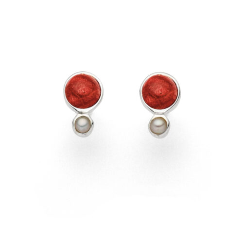 DUR Schmuck Korallen Ohrstecker mit Süßwasserperle Sterling Silber 925/- (O4977)