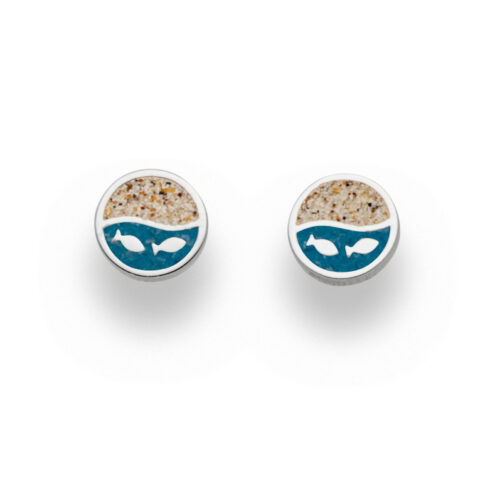 DUR Schmuck Ohrstecker FISCHSCHWARM Stein-Strandsand, Silber 925/- rhod. (O5287)