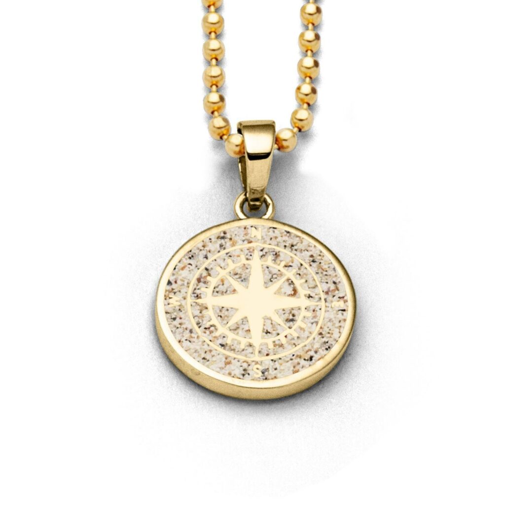 DUR Schmuck Anhänger KOMPASS 2.0 Strandsand, Silber 925/- vergoldet (P4118)