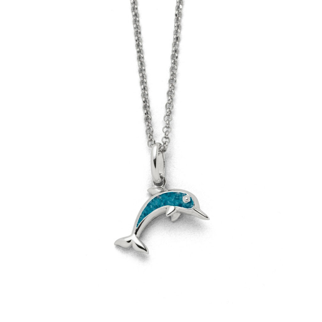 DUR Schmuck Kette DELFIN Steinsand blau, Silber 925/- rhodiniert 42cm (K2725)