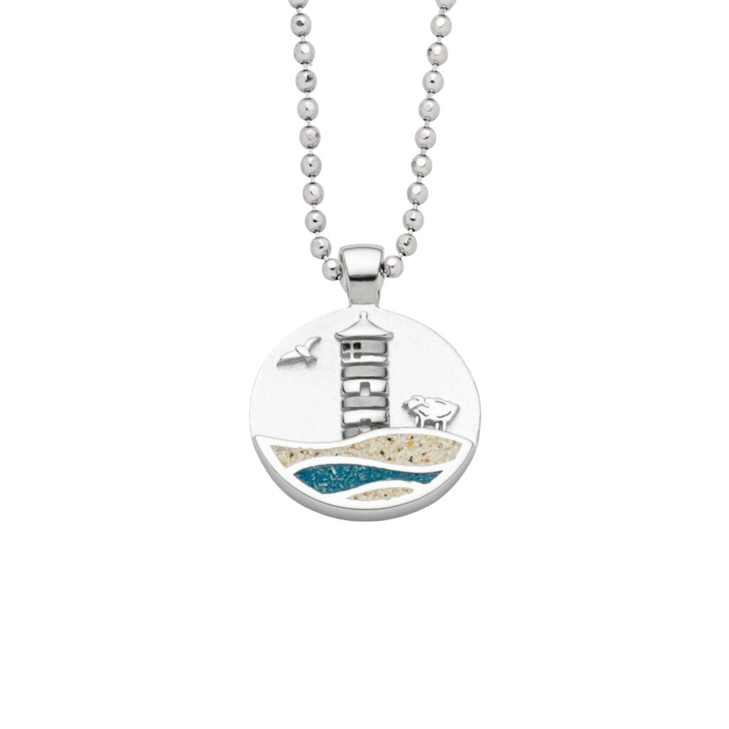 DUR Anhänger PILSUMER LEUCHTTURM, Strandsand, Steinsand, Silber 925/- rh. P4848