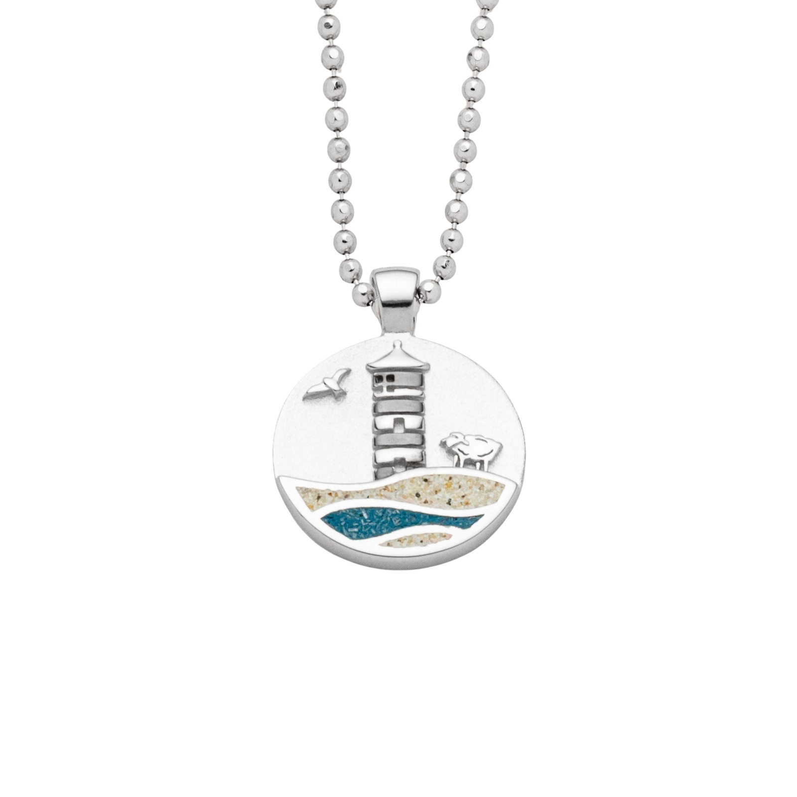 DUR Anhänger PILSUMER LEUCHTTURM, Strandsand, Steinsand, Silber 925/- rh. P4848 – Bild 1