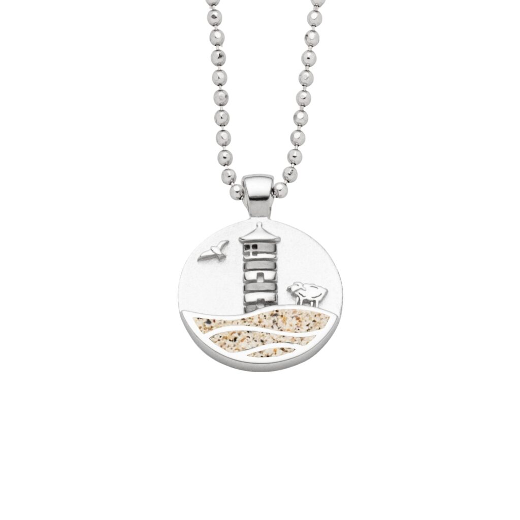 DUR Schmuck Anhänger PILSUMER LEUCHTTURM, Strandsand, Silber 925/- rhod. P4847