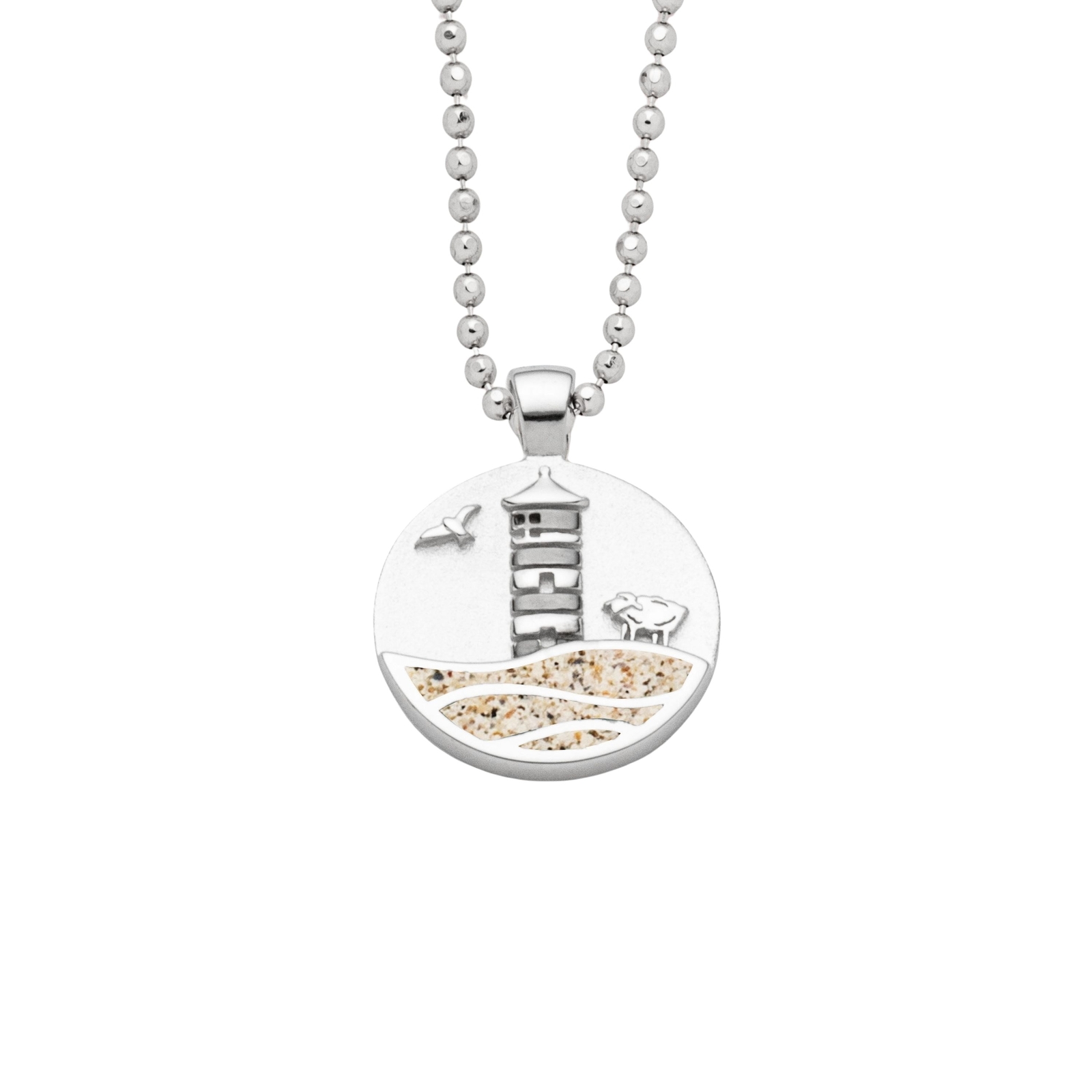 DUR Schmuck Anhänger PILSUMER LEUCHTTURM, Strandsand, Silber 925/- rhod. P4847 – Bild 1