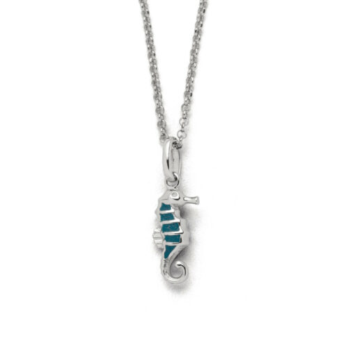 DUR Schmuck Kette SEEPFERDCHEN Steinsand blau, Silber 925/- rhod. 42cm (K2718)
