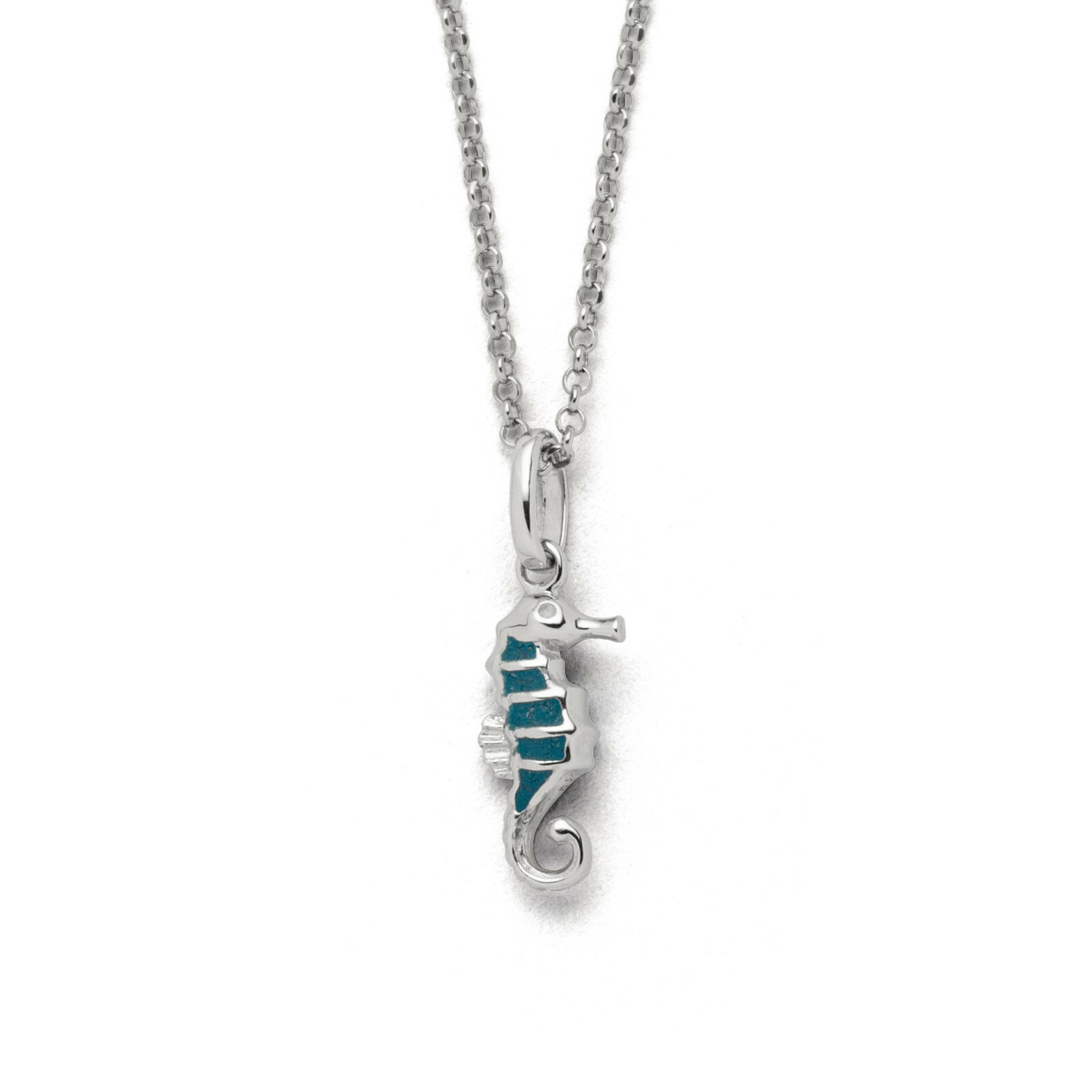 DUR Schmuck Kette SEEPFERDCHEN Steinsand blau, Silber 925/- rhod. 42cm (K2718) – Bild 1