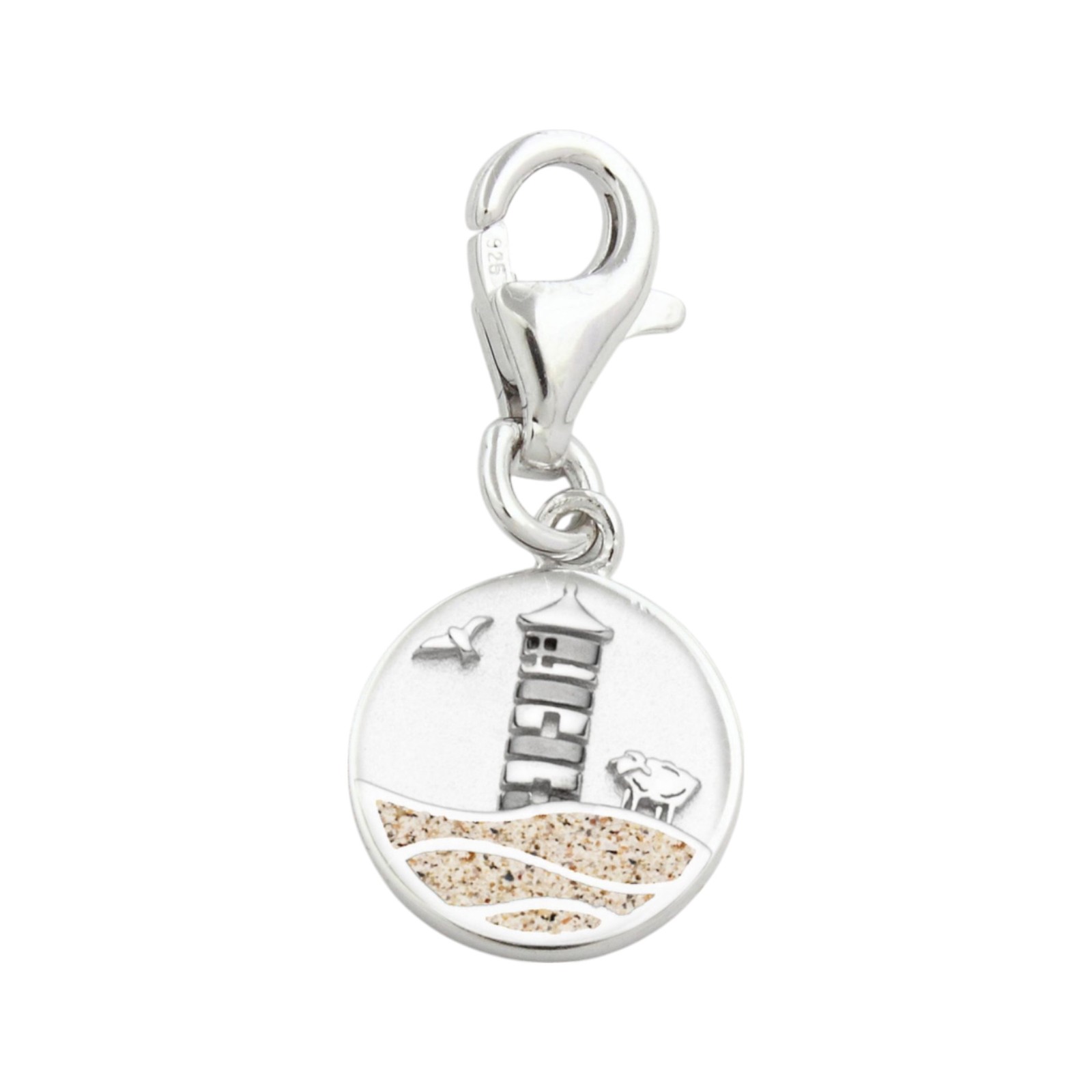 DUR Charm Strandwellen PILSUMER LEUCHTTURM Strandsand, Silber 925/- rhod. (F417) – Bild 1
