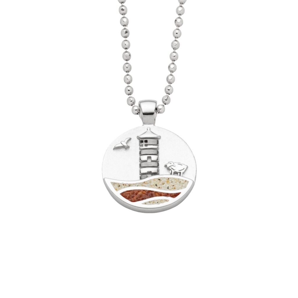 DUR Anhänger PILSUMER LEUCHTTURM, Strandsand, Bernstein, Silber 925/- rh. P4849
