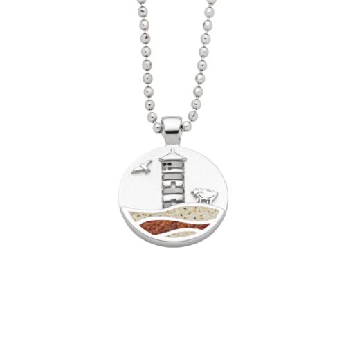 DUR Anhänger PILSUMER LEUCHTTURM, Strandsand, Bernstein, Silber 925/- rh. P4849