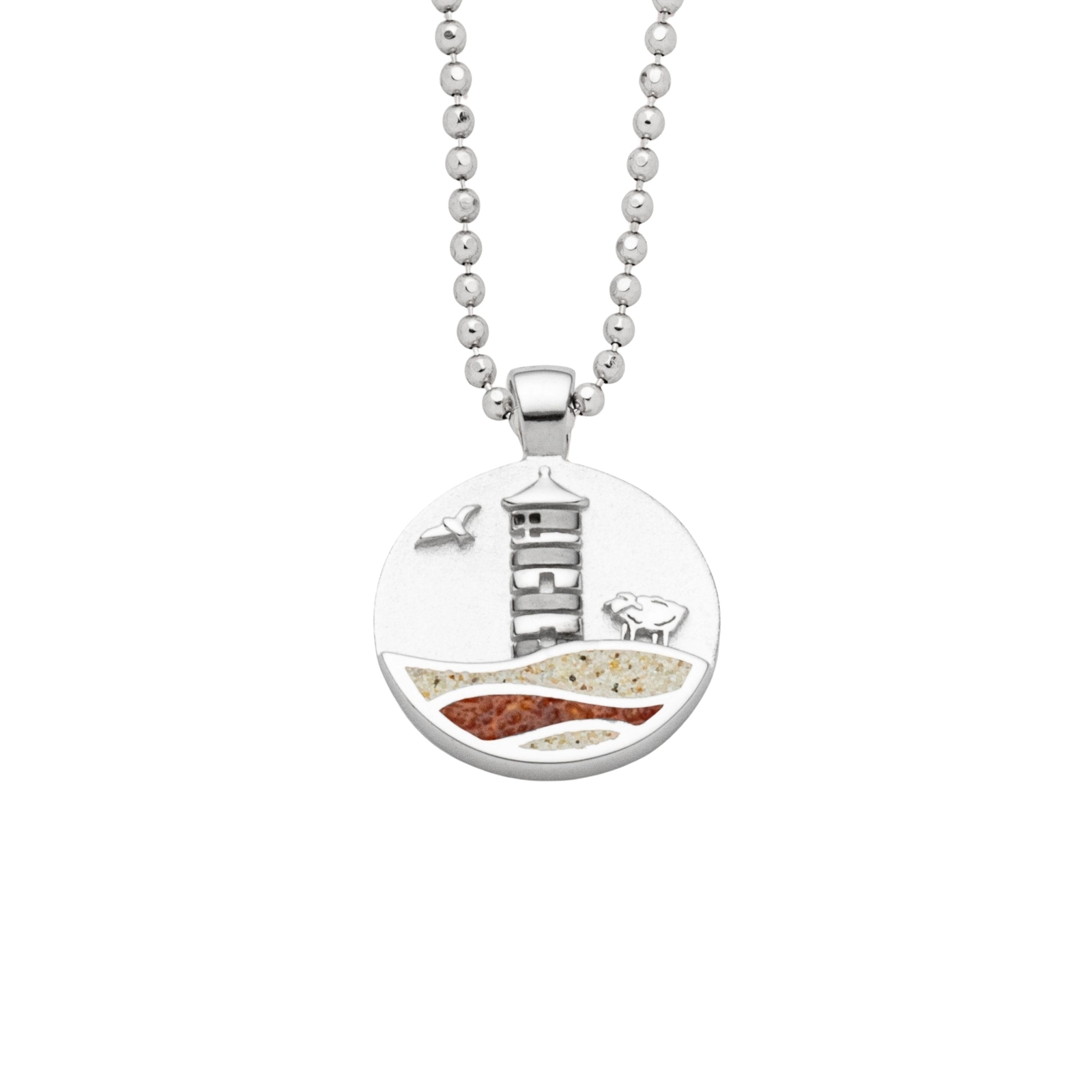 DUR Anhänger PILSUMER LEUCHTTURM, Strandsand, Bernstein, Silber 925/- rh. P4849 – Bild 1