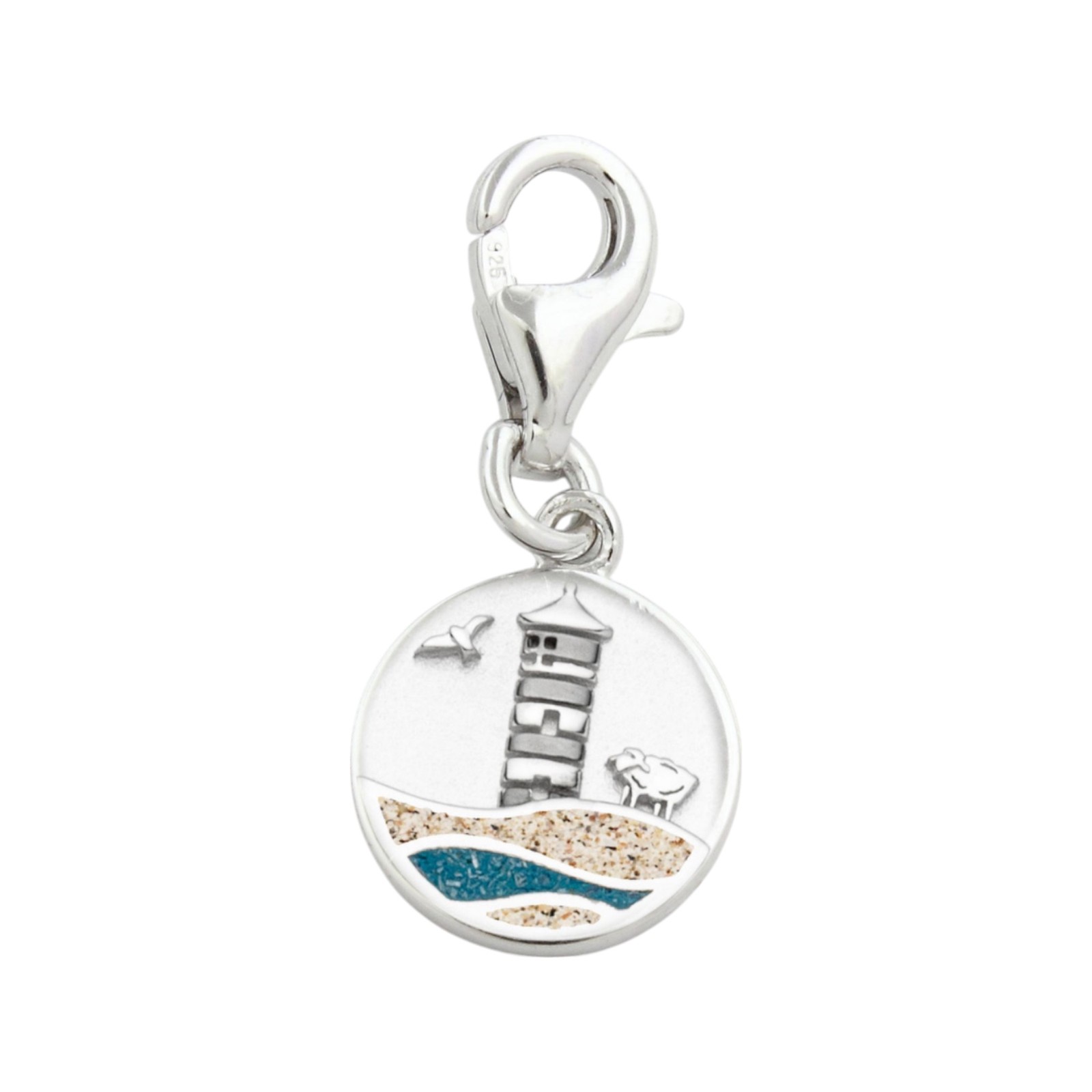 DUR Charm PILSUMER LEUCHTTURM Strandsand, Steinsand, Silber 925/- rhod. (F419) – Bild 1