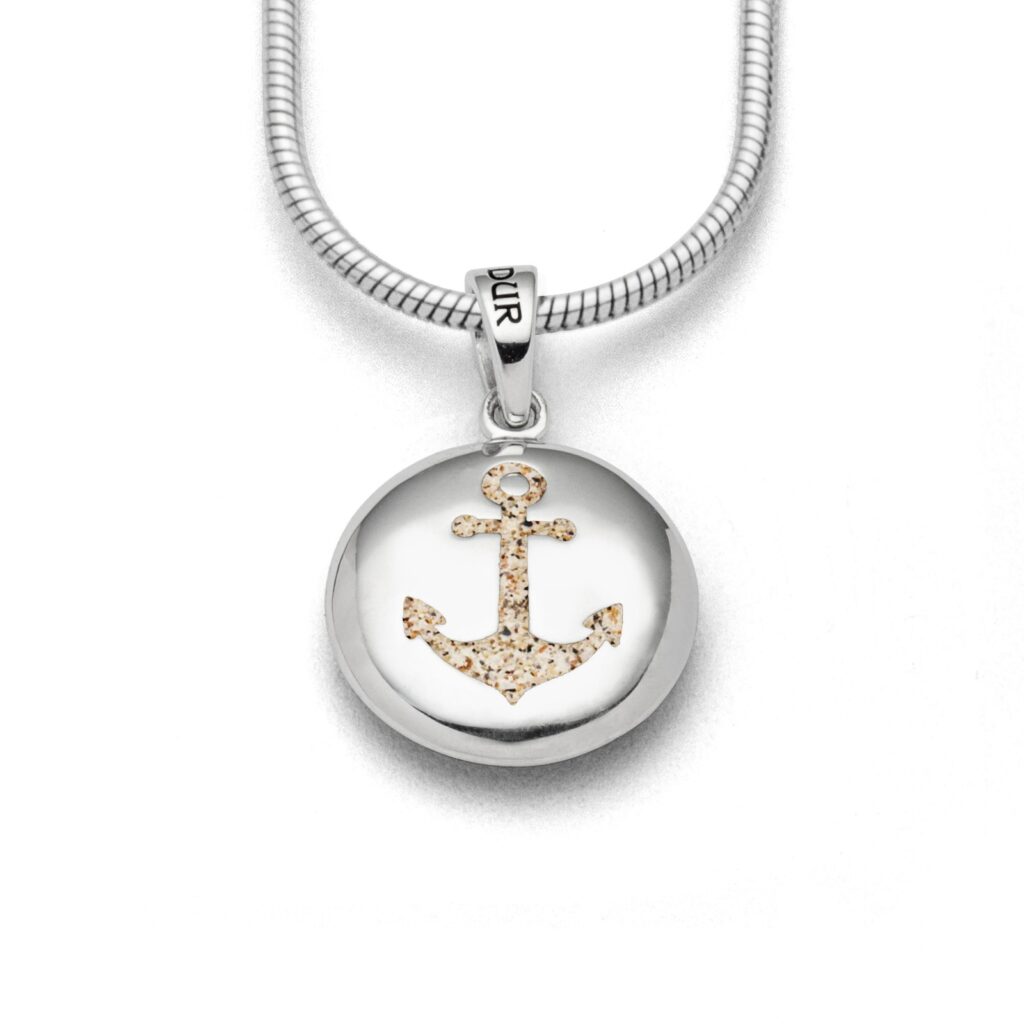DUR Schmuck Anhänger ANKER/MUSCHEL Ellipse, Strandsand, Silber 925/- rhod. P4134