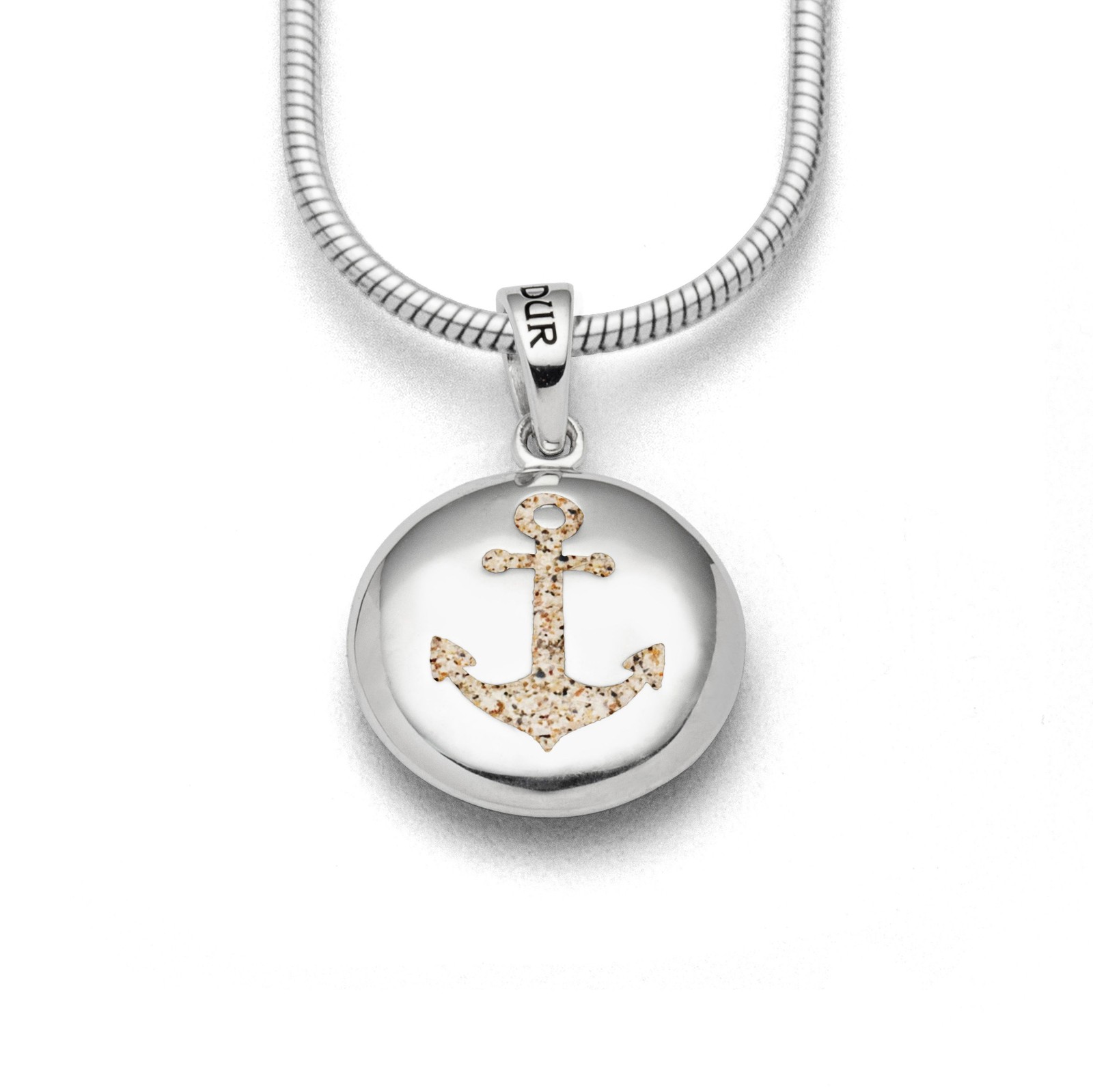 DUR Schmuck Anhänger ANKER/MUSCHEL Ellipse, Strandsand, Silber 925/- rhod. P4134 – Bild 1