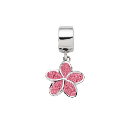 DUR Schmuck Charm PLUMERIA BLÜTE rosa Steinsand, Silber 925/- rhodiniert (F324)