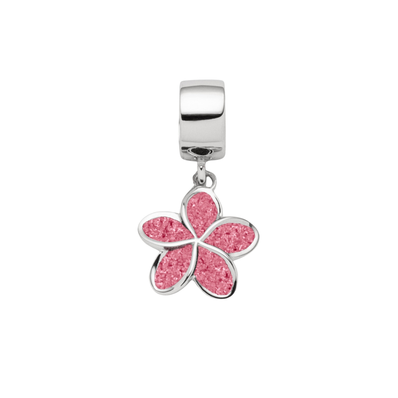 DUR Schmuck Charm PLUMERIA BLÜTE rosa Steinsand, Silber 925/- rhodiniert (F324) – Bild 1
