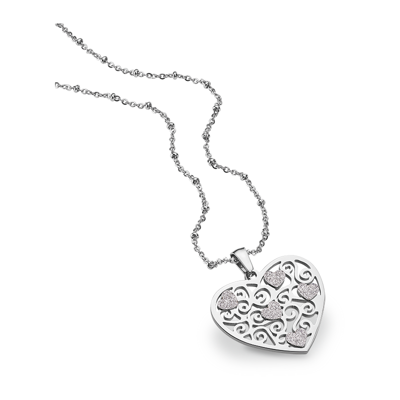 Edelstahl Collier Herz mit Glitzer Ankerkette  Silber - 45cm + 5cm - ST8-172C – Bild 1