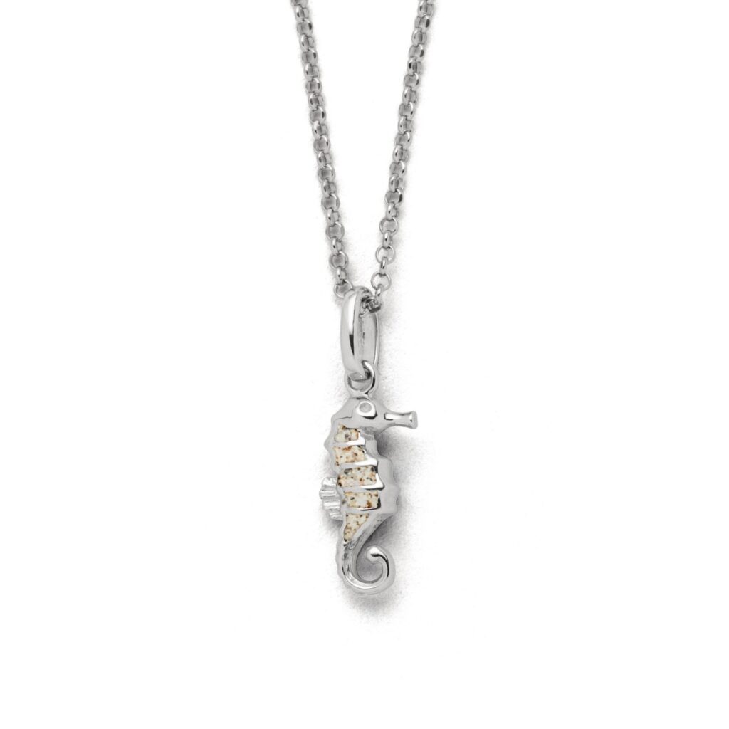 DUR Schmuck Kette SEEPFERDCHEN Strandsand, Silber 925/- rhodiniert 42cm (K2717)