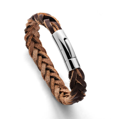Dur Schmuck Armband braunes Leder geflochten, mit Magnetverschluss, 23cm (A1443)