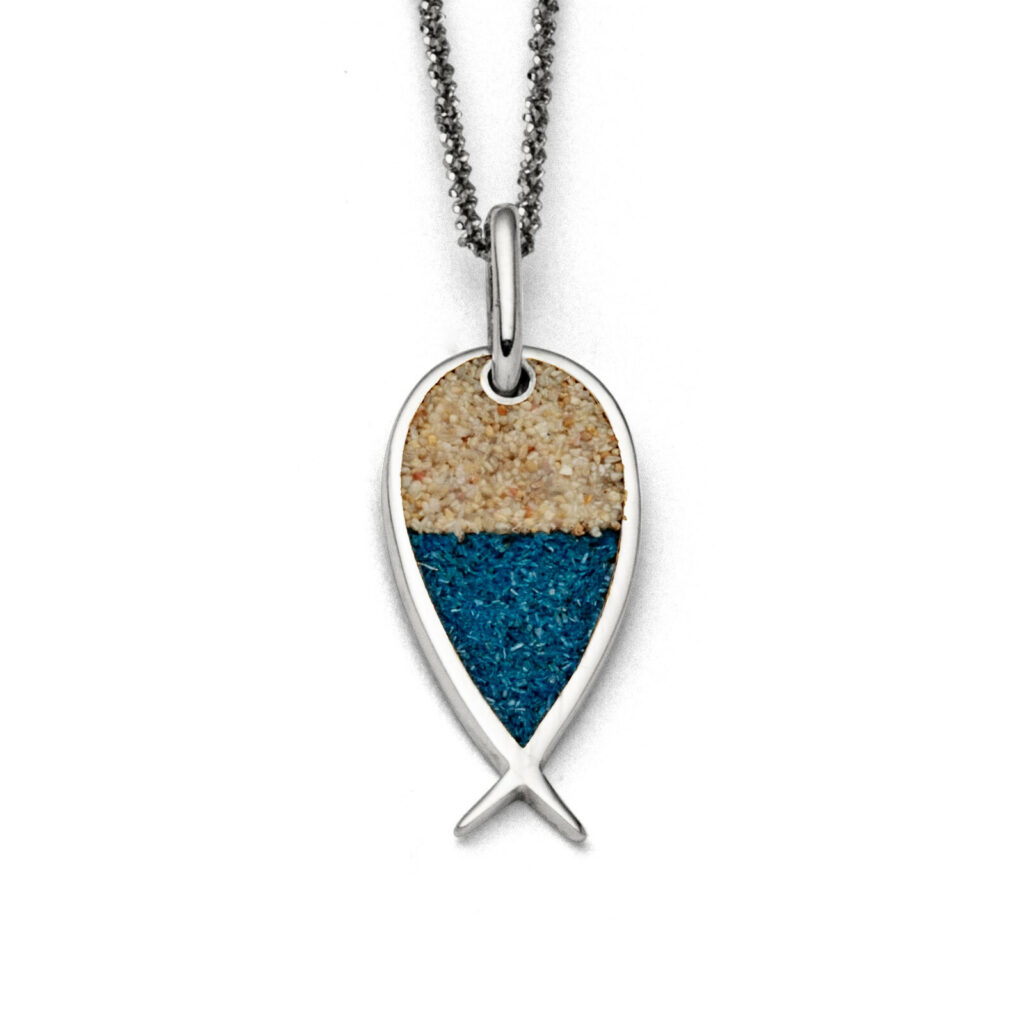 DUR Anhänger FISCH Strandsand, Steinsand Silber 925/- rhod. (P3989)