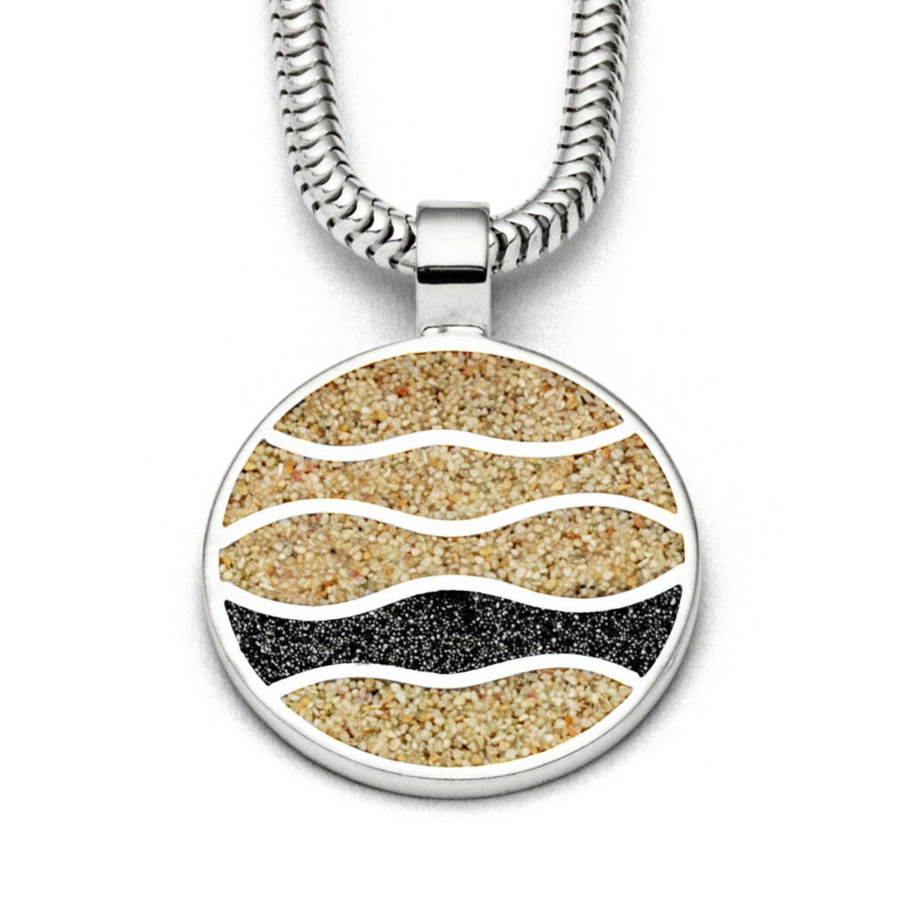 DUR Schmuck Anhänger STRANDWELLEN Lava-Strandsand, Silber 925/- rhod. (P3795)