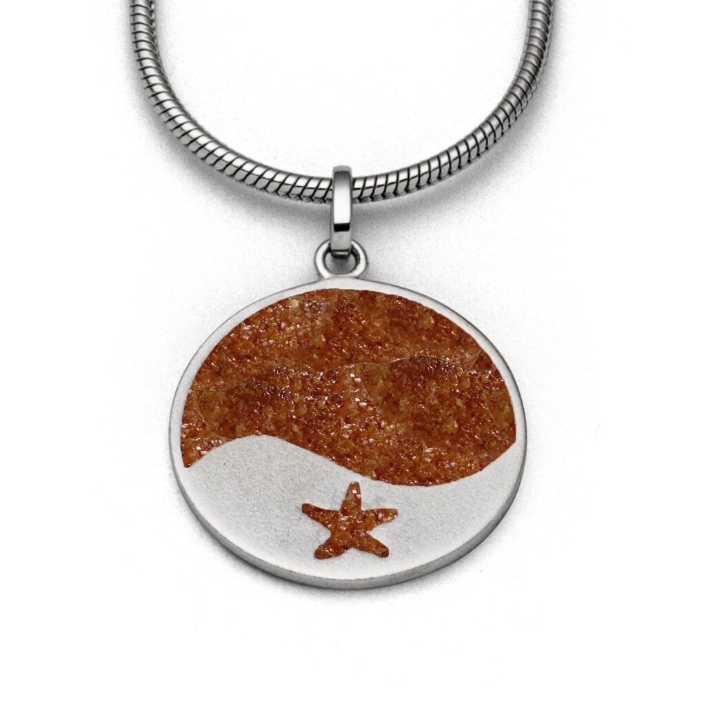 Dur Schmuck Anhänger Welle/Seestern Bernsteinsand Silber 925/- (P3660)