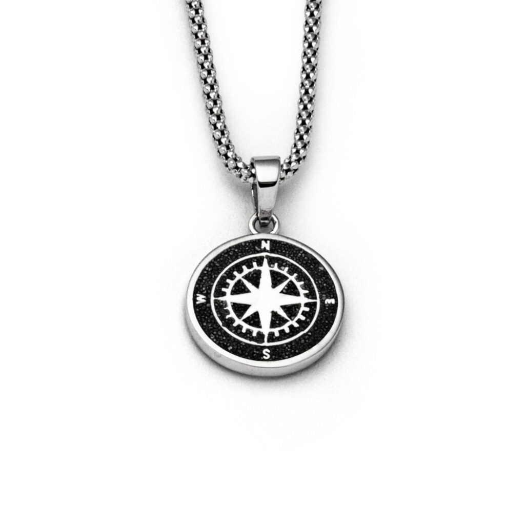 DUR Schmuck Anhänger KOMPASSROSE 2.0 Lavasand, Silber 925/- rhodiniert (P4051)