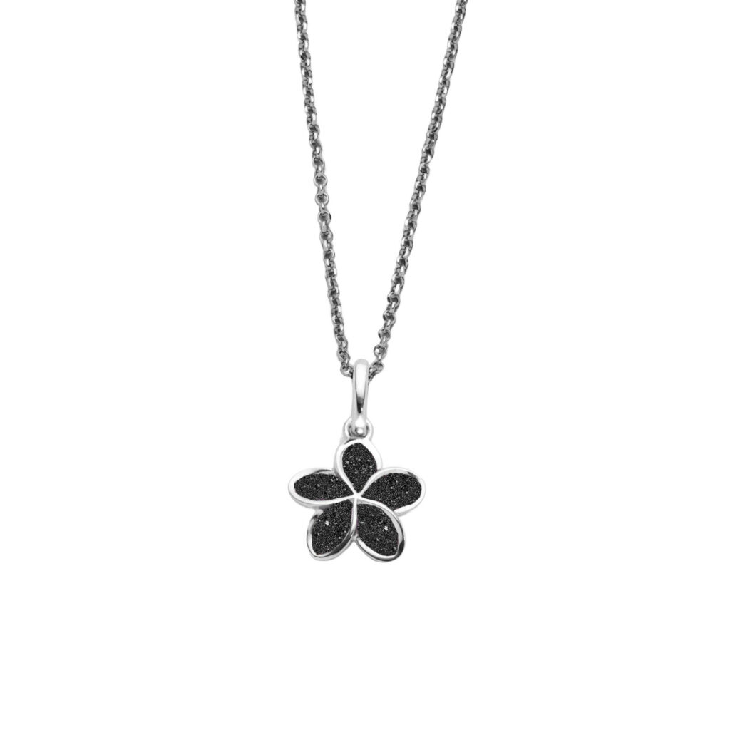 DUR Schmuck Kette PLUMERIA BLÜTE Lavasand, Silber 925/- rhodiniert, 45cm (K2808)