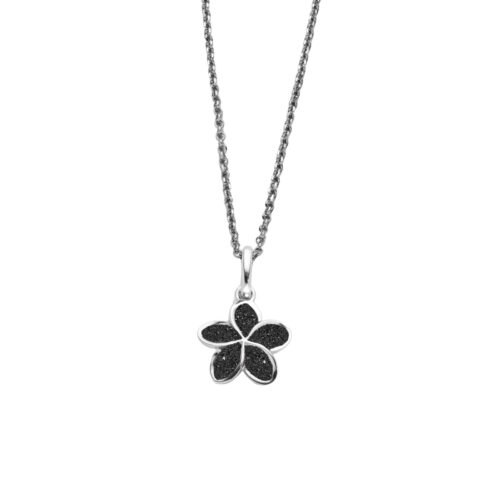 DUR Schmuck Kette PLUMERIA BLÜTE Lavasand, Silber 925/- rhodiniert, 45cm (K2808)