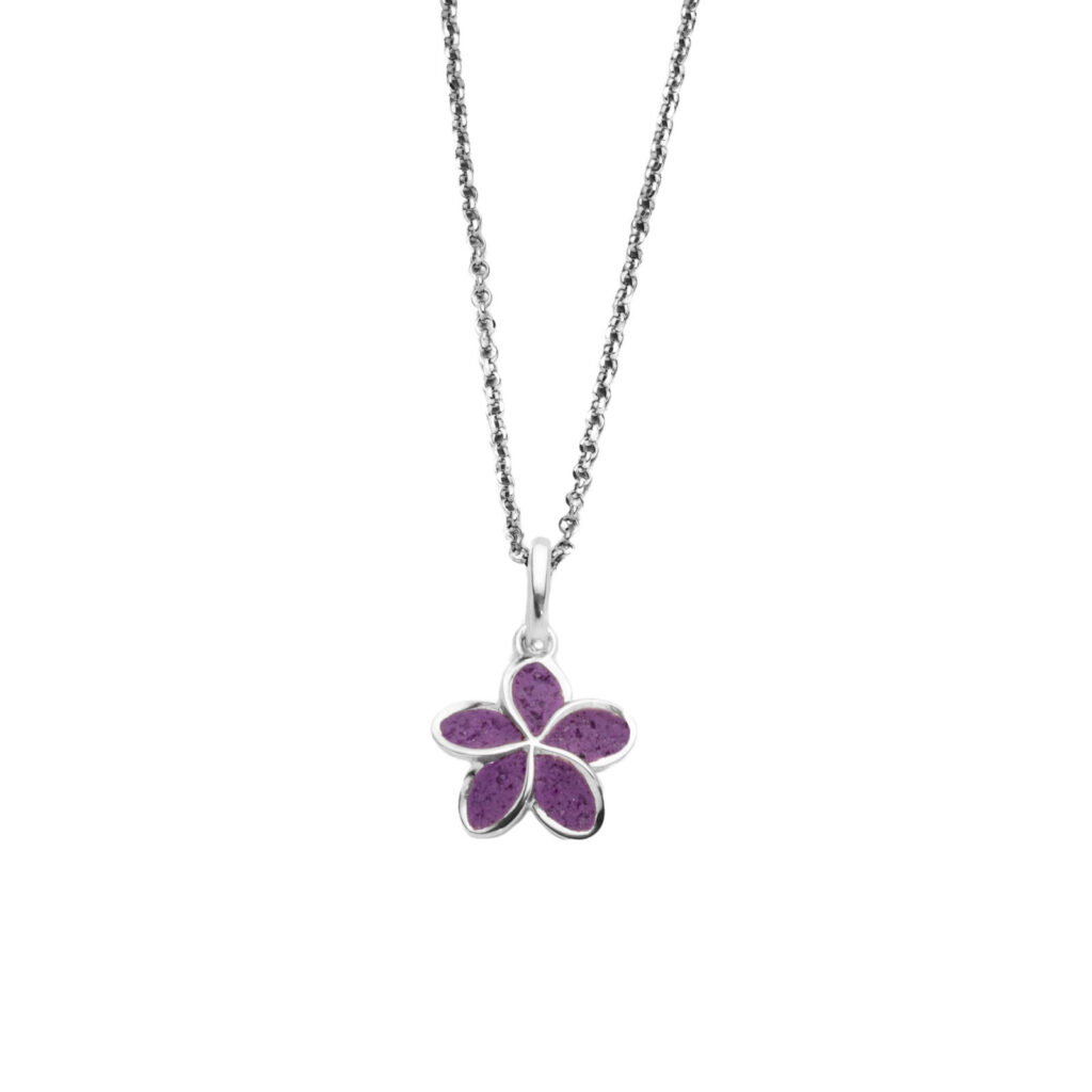 DUR Schmuck Kette PLUMERIA BLÜTE Steinsand lila, Silber 925/- rhod. 45cm (K2816)