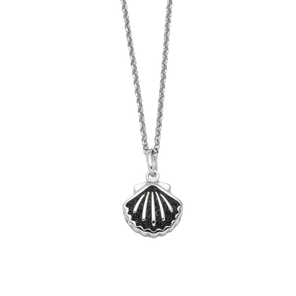 DUR Schmuck Kette MUSCHEL Lavasand, Silber 925/- rhodiniert, 45cm (K2801)