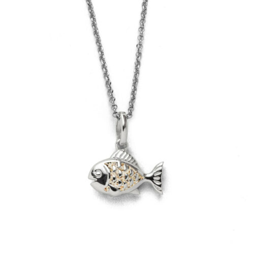 DUR Schmuck Kette FISCH Strandsand Silber 925/- rhodiniert 45cm (K2991)