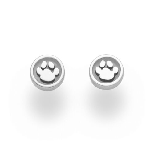 DUR Schmuck Ohrstecker LUCKY DOG Pfote 8mm sandlos, Silber 925/- rhod. (O5266)