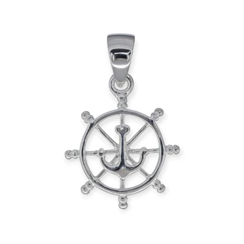 Maritimer zierlicher Anhänger Steuerrad & Anker, Silber 925/- 14mm (PP3272)