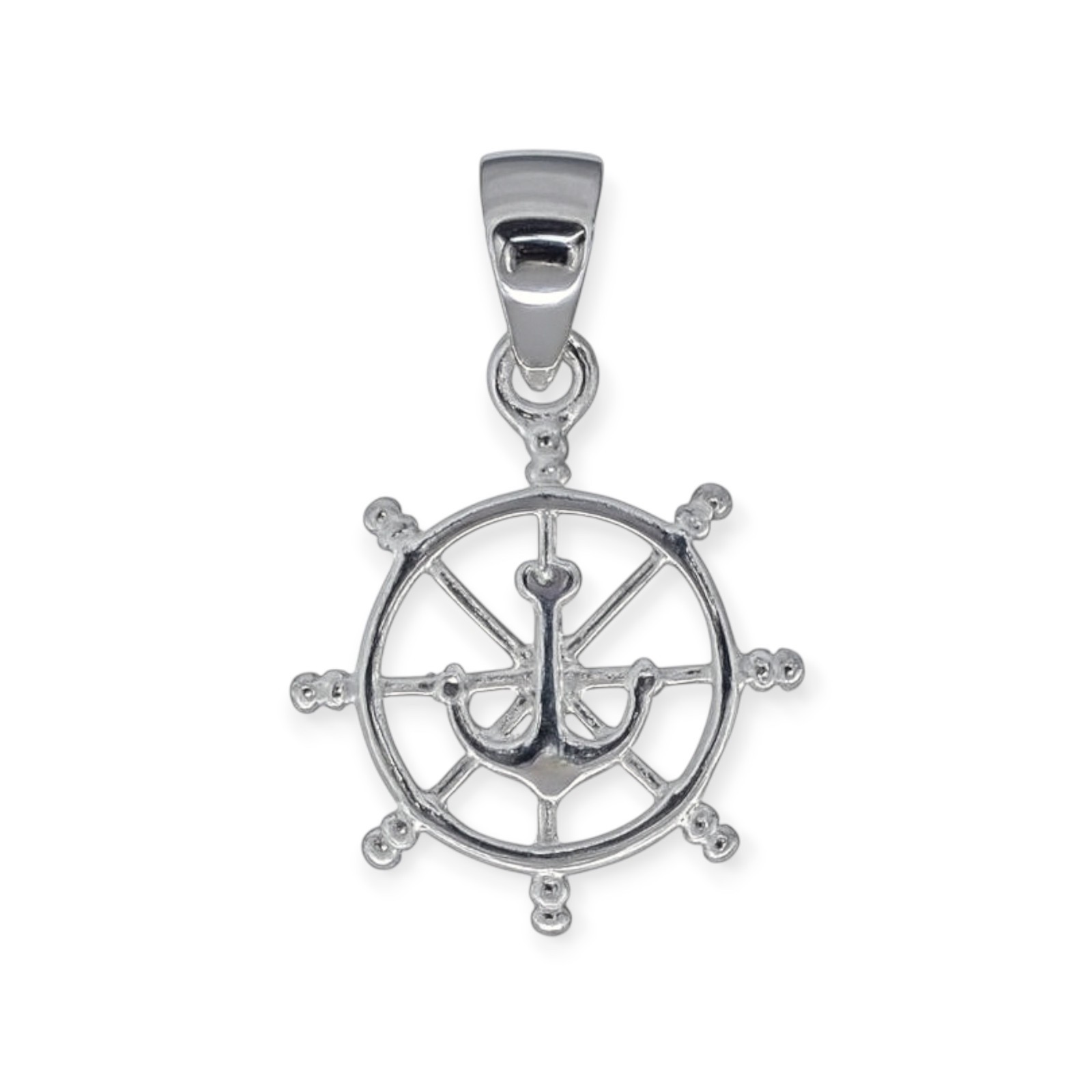 Maritimer zierlicher Anhänger Steuerrad & Anker, Silber 925/- 14mm (PP3272) – Bild 1