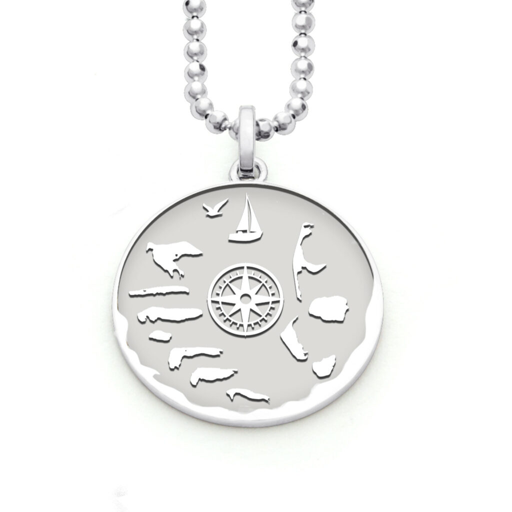 DUR Anhänger NORDSEE KOMPASSROSE, sandlos, Silber 925/- hell rhodiniert (P3948)