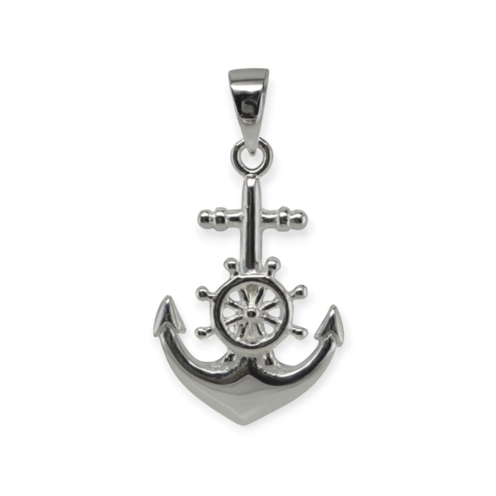 Maritimer Anhänger Anker mit Steuerrad, Silber 925/- 30x20mm (PP3020)
