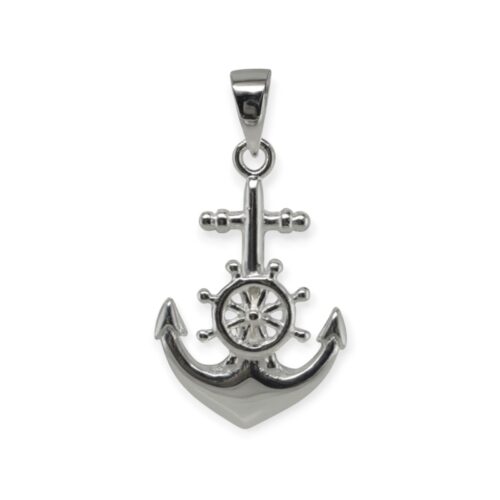 Maritimer Anhänger Anker mit Steuerrad, Silber 925/- 30x20mm (PP3020)